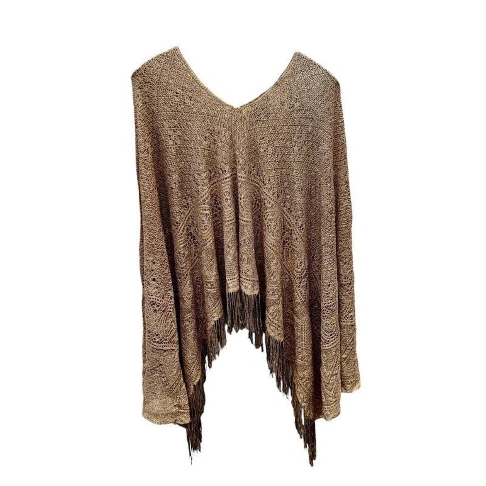 Boho Disco Statement Mirasol Gold Metallic Fringe Poncho - OS